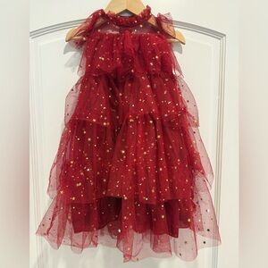 NWOT Red Layered Tulle Dress with Gold Star Accents Size 3-4T